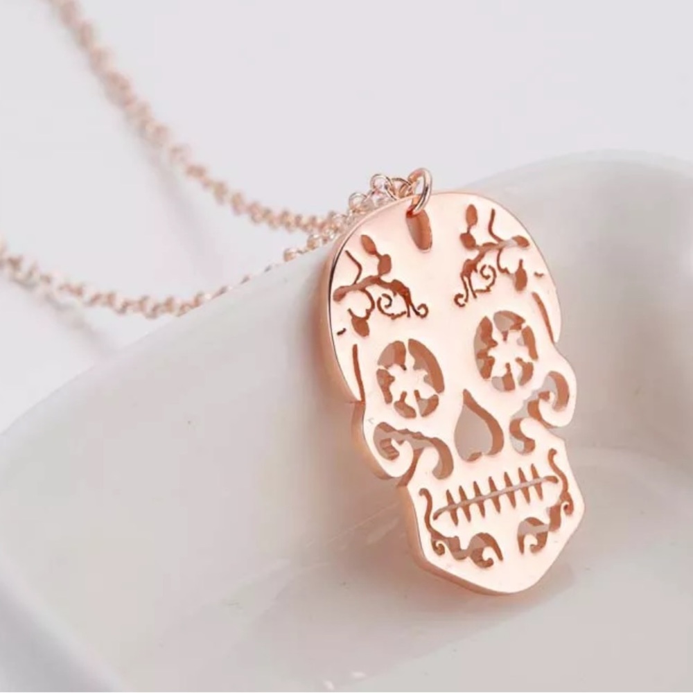 Rose Gold Sugar Skull Necklace
